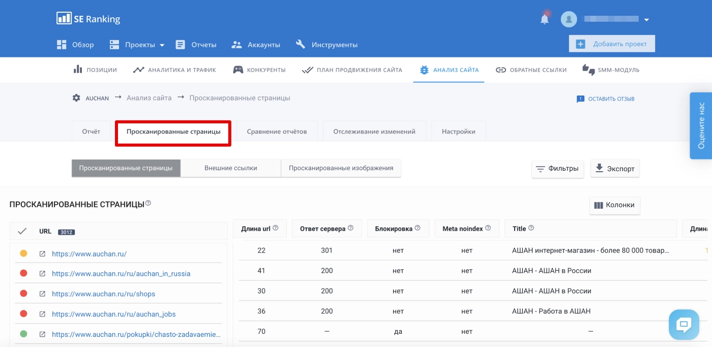 Список просканованих сторінок