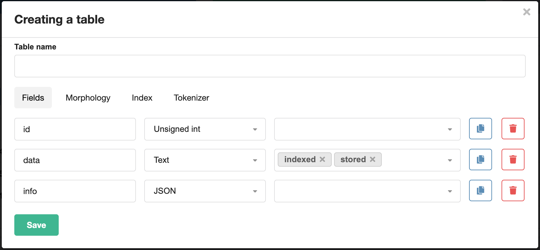 Creating a RealTime table in Manticore Search